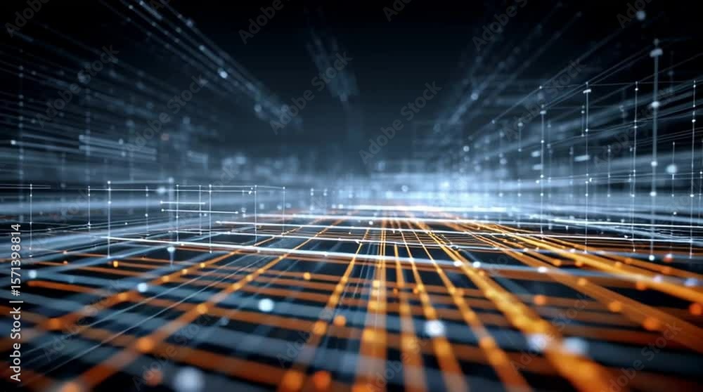 Poster data center power scalability. data center power supply infrastructure with glowing elements.