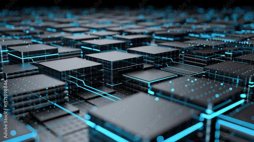 Poster data center power scalability. data center power supply infrastructure with glowing elements.