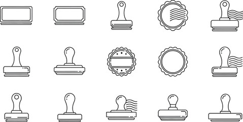 Various stamp designs in outline style on a white background vector art