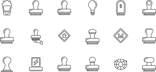 Various stamp outline icons arranged in rows on a white background view