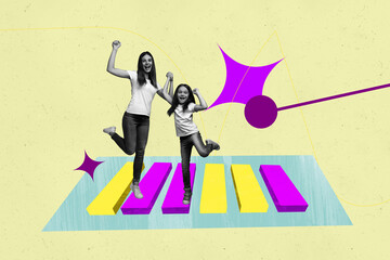 Full 3d image photo collage of excited girl guy stand xylophone acoustic party event concert vibe...