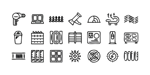 Comprehensive collection of HVAC Heating Ventilation and Air Conditioning vector icons designed for both residential and industrial applications covering a wide range of climate control