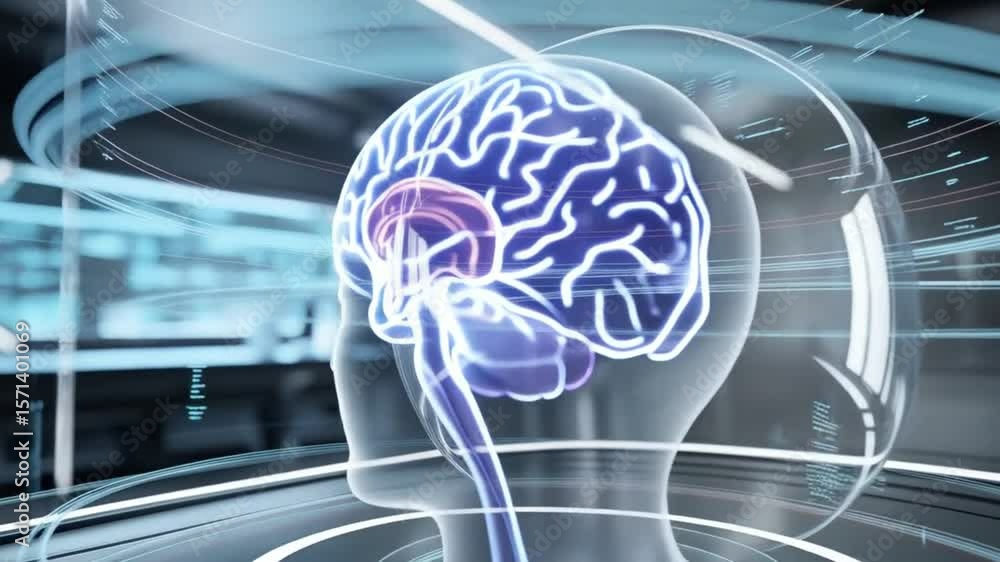Aufkleber exploring futuristic brain interface technology with advanced headgear system