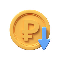 3d Symbol fall ruble. Сoncept of currency, economist or financial crisis