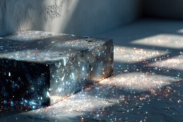 Mystical light reflections on textured urban concrete surface indoors