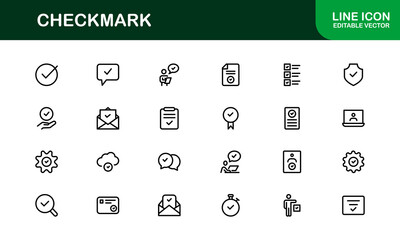 Checkmark Modern Line Icon Pack. Minimal, clean, and professional outline symbols perfect for verification, tasks, and approval-related themes.
