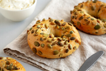 Homemade Pumpkin Seed Bagels for Breakfast Ready to Eat