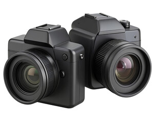 Two Toy-Like Black Video Camera Icons in Soft Plastic 3D Design, Transparent PNG