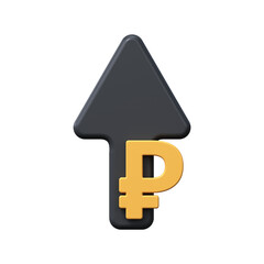 3D ruble appreciation icon. Money symbol with up arrow.