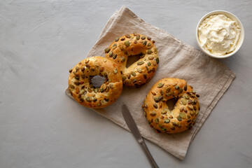 Homemade Pumpkin Seed Bagels for Breakfast Ready to Eat