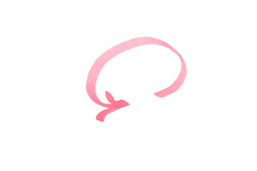 Pink or purple arrow drawn by hand with marker isolated on white background