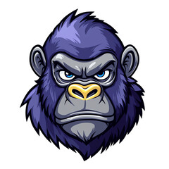 Obraz premium Powerful Gorilla Head Mascot Design: Fierce, Blue-Furred Primate Illustration, Perfect for Logos, Branding, and Gaming Assets. Vector Graphic for T-shirts, Posters, and More!