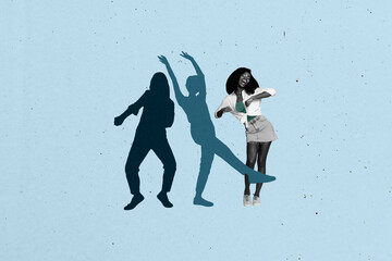 Collage design composite trend artwork sketch of party carefree event weekend night young lady...