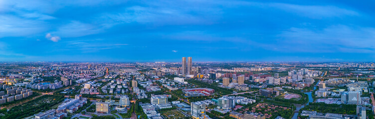 Panoramic aerial view of Shanghai Zhangjiang Hi Tech Development Zone at night.