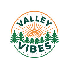 A stylized emblem featuring a sunrise over trees, evoking a peaceful valley atmosphere. © artvector