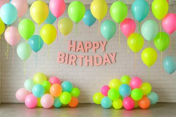 Festive balloons and happy birthday banner celebration party
