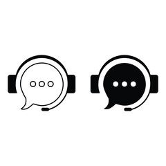 Customer service chat communication bubble headset icon set in outline and solid black modern flat vector illustration.