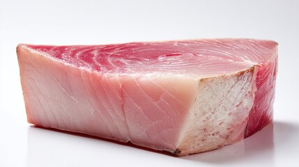 Raw Fish Steak with Pinkish Flesh on White Studio Background, Soft Even Lighting