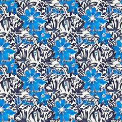 Seamless pattern with bright spring flowers. Digital painting.