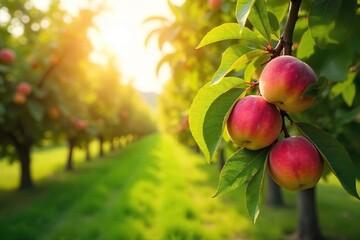 Ripe Peaches Ready for Harvest A Sun-Drenched Orchard in Golden Sunlight