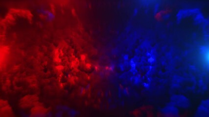 Digital Blue versus red energy particles collide. Lightning strikes competition backdrop. Hot fire versus cold ice Fighting Digital artwork. Red and blue colors. Flash light thunderbolt spark. - Powered by Adobe