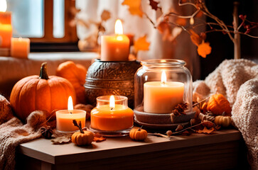 A warm autumn retreat, where the air is infused with the delightful scent of pumpkin spice and the soft glow of candlelight.