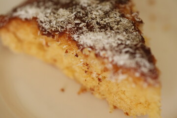 piece of cake on a plate close up