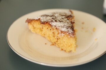 piece of cake on a plate close up