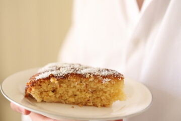 piece of cake on a plate close up