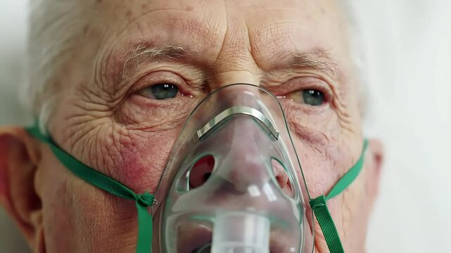 Elderly man hospital bed oxygen mask