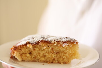 piece of cake on a plate close up