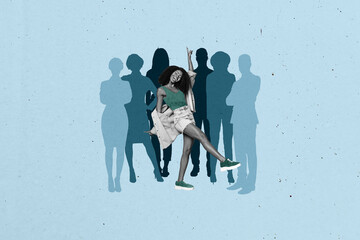 Composite design artwork 3D photo collage of crowd team shadow silhouette many people stand young...