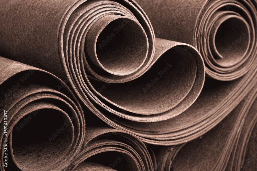 Poster curled brown paper rolls texture layered abstract pattern close up soft material artistic background