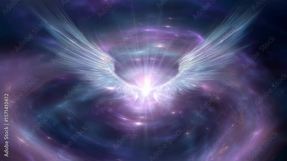 Aufkleber glowing angel wings spread ethereal light within a swirling nebula, creating a mesmerizing display o
