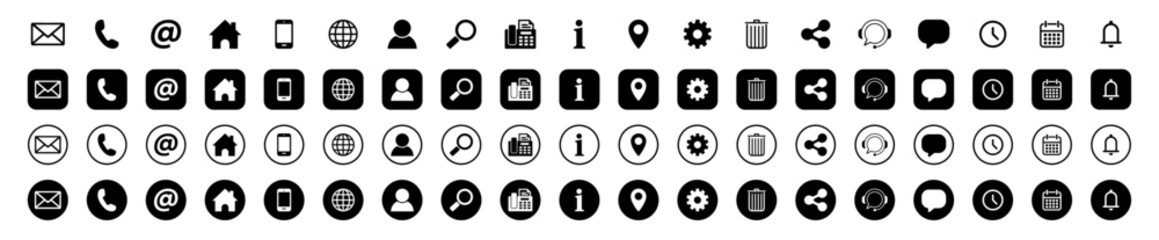 Vector icon pack with communication, location, calendar, and notification symbols. Ideal for apps, mobile UI, and web interfaces.
