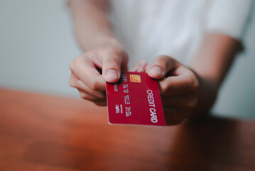 Business transaction action making payments with credit card a modern office environment
