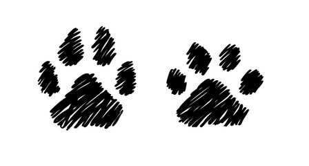 Hand drawn paw cat and dog. Drawing pet paw icon. Dog paw doodle vector illustration