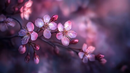 Delicate Pink Cherry Blossoms Against a Soft Background in Spring, Capturing Nature's Beauty and the Essence of Fragility and Renewal