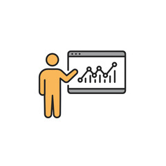 Person presenting data and charts on a screen in a professional setting  