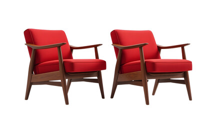 Fototapeta premium Explore vintage red armchairs set mid century modern accent chairs furniture seating for living room 100 on transparent background