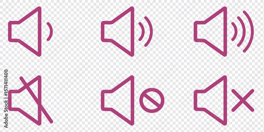 Poster speaker icons vector set in different stroke line style. vector isolated volume icon set in black ou
