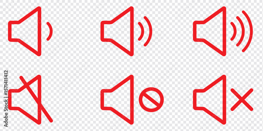 Poster speaker icons vector set in different stroke line style. vector isolated volume icon set in black ou