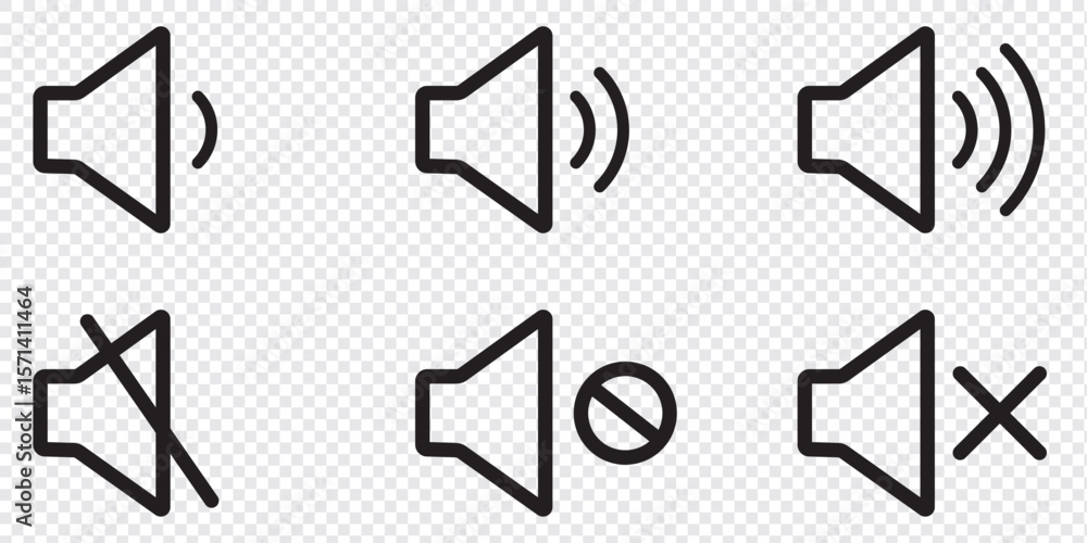 Poster speaker icons vector set in different stroke line style. vector isolated volume icon set in black ou