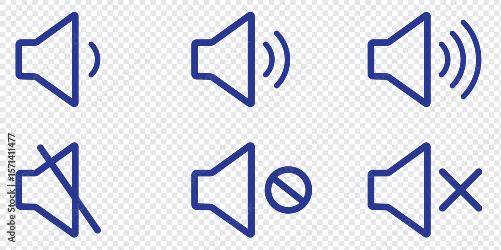 Poster speaker icons vector set in different stroke line style. vector isolated volume icon set in black ou