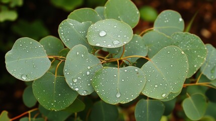 Fresh green leaves with water droplets glistening in natural light, showcasing the beauty of nature after rainfall, perfect for nature-themed projects and designs