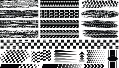 Tire Track and Racing Elements Set – Grunge Vector Pattern for Motorsport Design © fahmithl