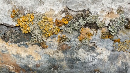 Detailed Close-Up of Colorful Lichen Growth on Weathered Rock Surface Showcasing Nature's Artistry and Vibrant Textures in Outdoor Environment