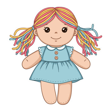 Soft doll in a dress with yarn hair
