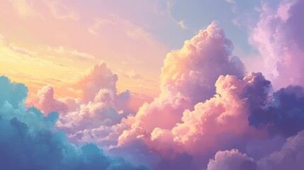 Stunning pastel clouds at sunset over a serene sky, with soft hues of pink, purple, and blue, capturing the tranquility and beauty of nature's canvas