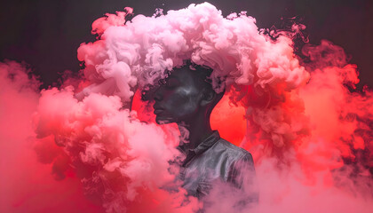 Conceptual Portrait of a Person Surrounded by Pink Smoke